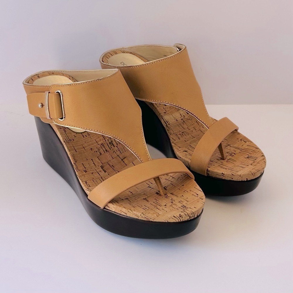 Donald J. Pliner Tan and Black Wedge Sandals